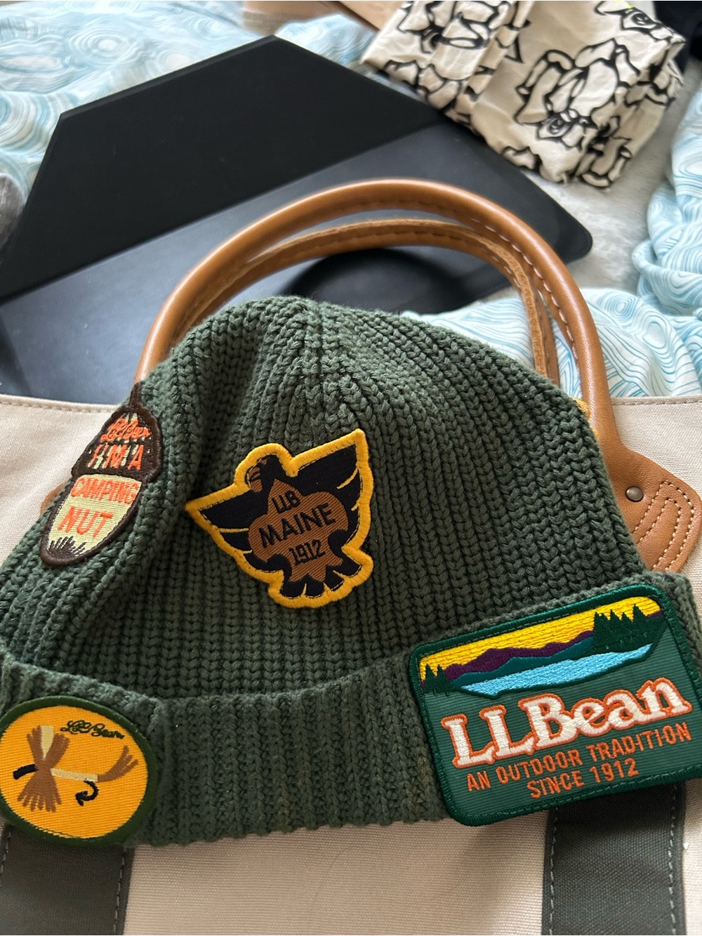 L.L. Bean x Todd Snyder Collaboration organic cotton Beanie & patches NWOT - Picture 2 of 6